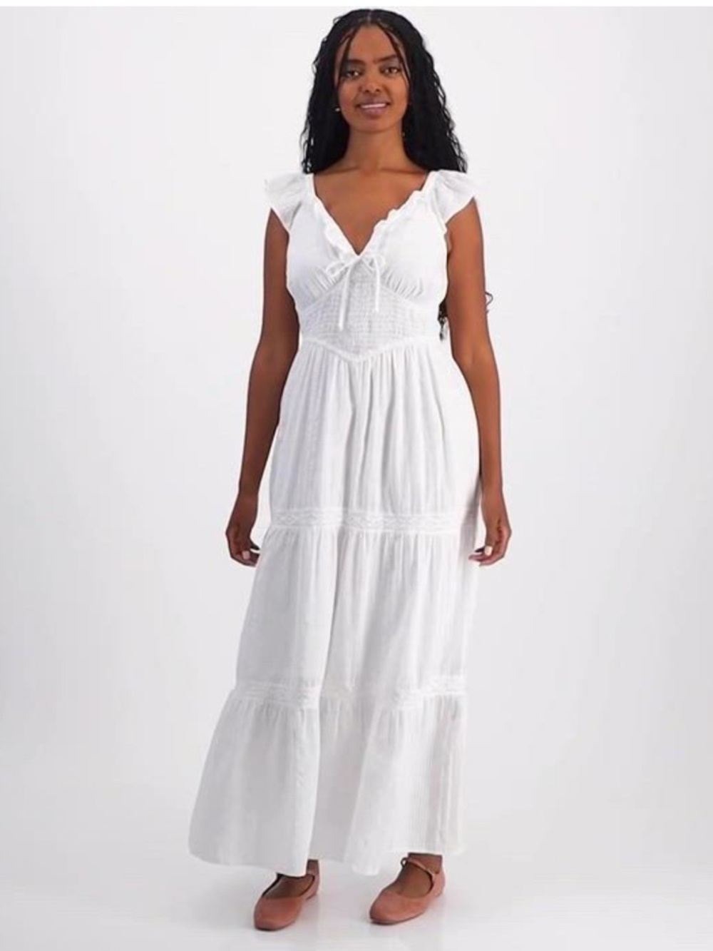 White Maxi Dress with Ruffle Sleeves